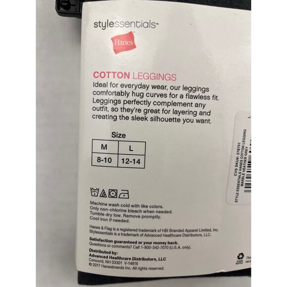 Hanes StyleEssentials Cotton Leggings Size Large 12-14 Marble Heather Footless - Picture 4 of 5